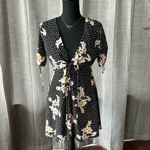 Topshop Black Floral Polka Dot Mini Dress